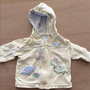 VINTAGE Baby Hooded Zip Jacket with Dino Appliqués - Pale Yellow